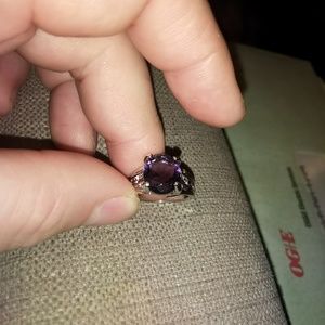 Rhodium plated purple amethyst size 7